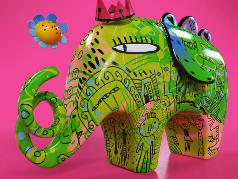 El elefante Elefantes con distintos diseños en distintas obras creadas a mano